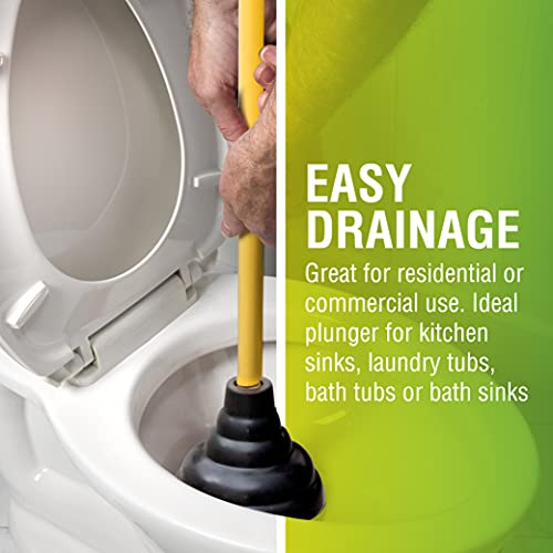 Image of LDR 512 3410A Heavy Duty Drain Handle Double Thrust Rubber Force Cup Removes Clogs for Bathrooms, Kitchens, Baths, Showers, Powerful Commercial and Residential, 26.40 inchX5.35 inch, Wood Flange Plunger