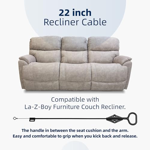 Image of 2 Pieces Recliner Cable D Ring Handle Compatible for Lazboy Sectional counch, 22 inch Recliner Pull Handle Counch Release Cables Replacement for Laz boy, 3 inch Exposed Wire O-Shaped End