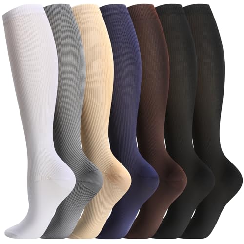 Odtmger Kompressionsstrümpfe (7 Paar) für Damen und Herren, Durchblutung, 20-30 mmhg. Die hohen Socken sind die beste Unterstützung für Laufen, Radfahren, Schwarz, Größe