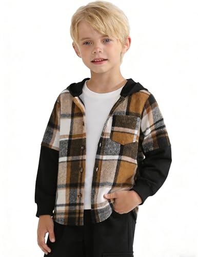 Image of 2Pcs Boys Clothes Sweatsuit Set Hoodie Flannel Plaid Shirt and Jogger Pants for Kids Fall Winter Spring Outfits