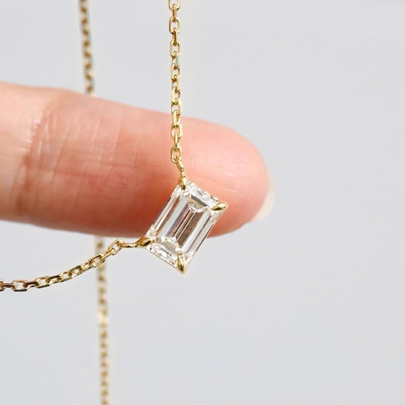 Gixaxak Gold Necklace for Women,Dainty Gold Pendant 14k Gold Plated Diamond Necklaces CZ Solitaire Choker Cubic Zirconia Pendant Necklace Sparkling Square Cut Crystal Center Stone Gold - Image 2