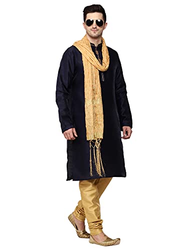 Image of ITOS365 Men's Tunic Art Silk Kurta Pajama and Scarf Suit Set Indian Clothing Wedding Party Dress Gifts Items
