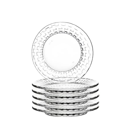 Lot de 6 petites assiettes à dessert en verre transparent de 12,4 cm, assiettes décoratives pour gâteaux, collations, fruits, salade, soucoupes à thé en verre pour tasse à thé