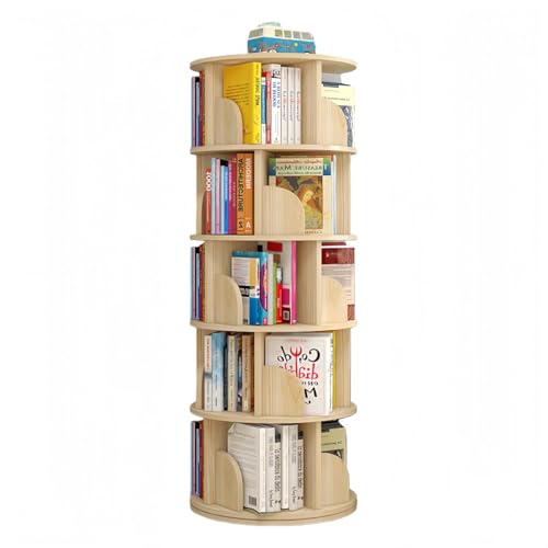 JORERAORMES回転式本棚4段大容量直径46cm漫画/文庫本/CD/DVD収納省スペース隙間収納タワー型コンパクト組み立て簡単多目的ラック(白色,4層) (オーク色,5階を拡大する)