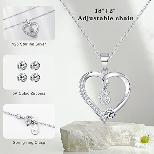 Heart Initial Necklaces For Girls, S925 Sterling Silver Initial G Necklaces For Girls Heart Letter Pendant Necklace For Girls Little Girls Kids Necklace For Girls Silver Heart Jewelry For Girls #TOP1
