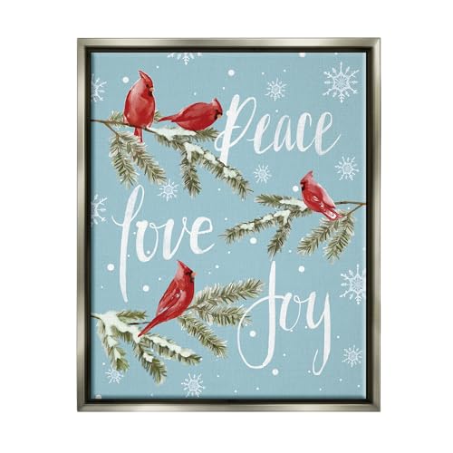 Stupell Industries Winter Cardinals Perched Framed Floater Canvas Wall Art by Dogwood Portfolio