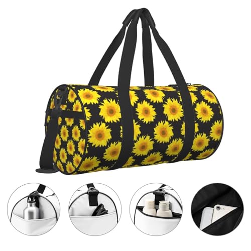 Travel Duffle Bag, Bright sunflowers black Sports Gym Bag for Women Men, Carry On Bag Weekender Overnight Duffel Bag, Personal Item Travel Bag3