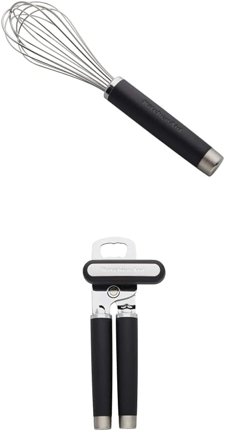 KitchenAid Gourmet Utility Whisk, 10.5-Inch, Matte Black & KitchenAid Classic Multifunction Can Opener/Bottle Opener, 8.34-Inch, Black