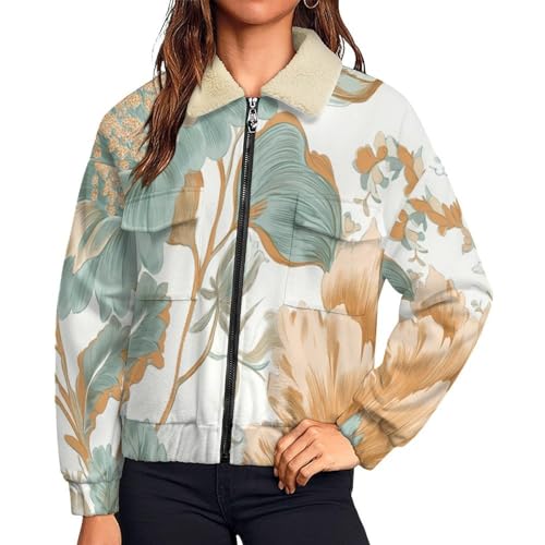 Chaqueta de peluche mujer abrigo invierno sherpa cremallera bolsillos flores