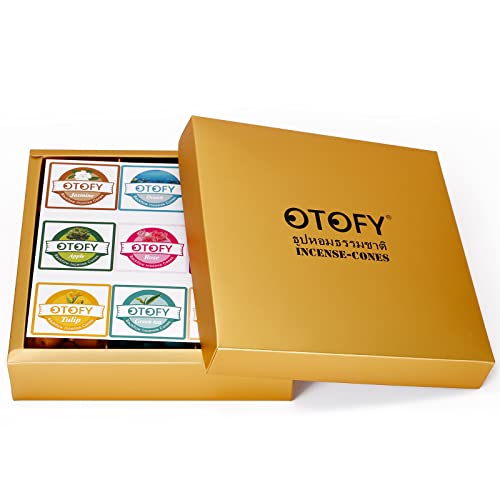 Otofy Backflow Incense Cones 180 Pcs Of 100% Natural Handwork Scents Waterfall Incense Rose Tulip Jasmine Lavender Rose For Backflow Incense Burner Holder Natural | Meditation & Yoga Gift (Gold) #TOP6