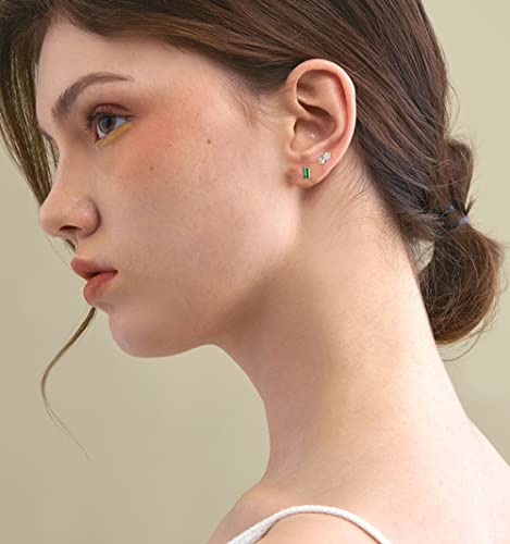 20G Cubic Zirconia Square 925 Sterling Silver Tiny Stud Earrings Cartilage Piercing Small Ball Screw Helix Back Tragus Hypoallergenic Studs Simulated Emerald Clear Crystal Rectangle Sleeper Earring Cute Jewelry Gifts for Women Teen Girls Birthday3