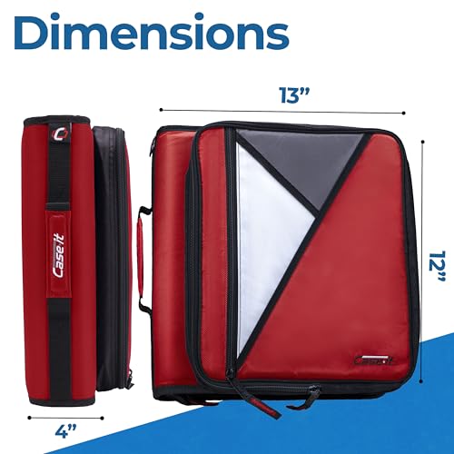 Image of Case-it Universal Zipper Binder | 2-Inch O-Rings,13-Inch Laptop /Tablet Padded Pocket,400 Sheet Capacity,Multiple StoragePockets & Shoulder Strap | School & Office Organizer | LT-007 Fire Engine Red