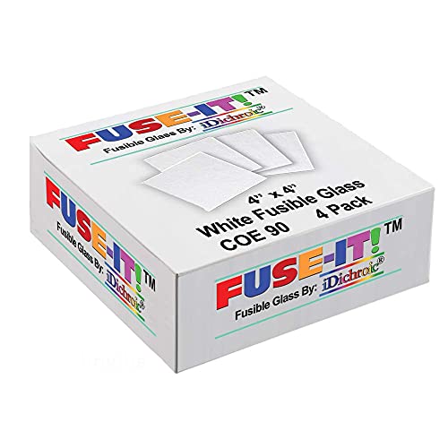 4 Inch White Fusible Glass Squares 4 Pack - 90 Coe #TOP18