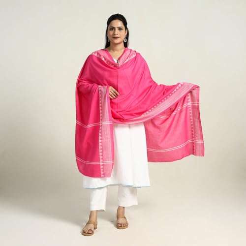 Image of Cotton Dupatta with weaving and Ikat woven border from the Weavers Stole for Girls & Women