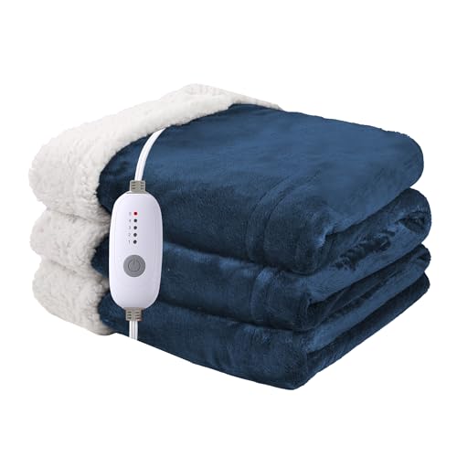 Minervada Heated Blanket Electric Blanket Full Size 72''x84'', Soft Flannel Heating Blanket with 10 Hour Auto Off - 5 Heat Settings - Machine Washable - Navy Blue
