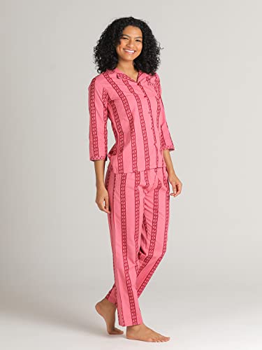 Image of Evolove Women's Cotton Full Sleeves Collared Night Suit Set /Top Pyjama Set Super Soft Comfortable (Nightsuit-Collar-FS-1)