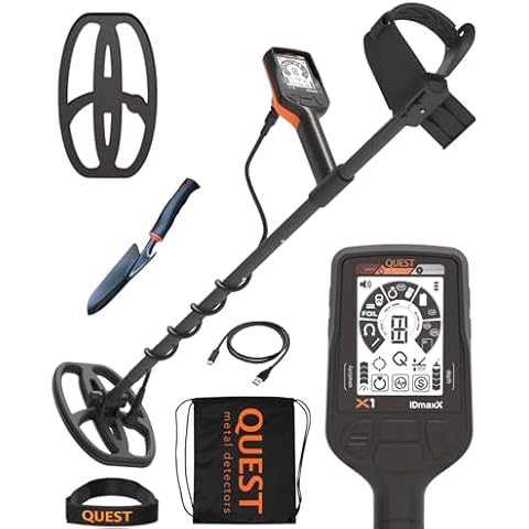 Quest X1 Metal Detector for Adults - Value Pack w/Coil Cover String Bag Digger, Fast Discrimination Speed, Built-in Battery Lightweight Doubled Coil for Coin Militaria Treasure Hunting Nail Test Cover