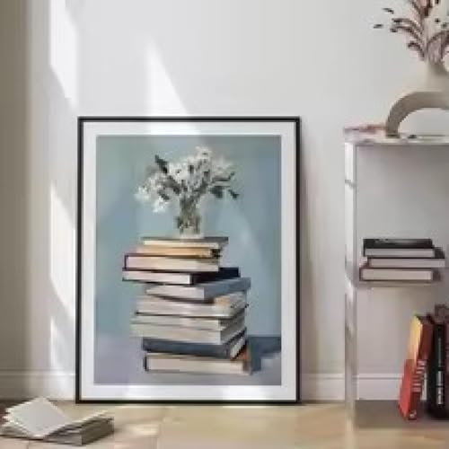 Affiche livre esthétique 1950 bleu et rose en toile 60x90 cm avec cadre XBTYKPB