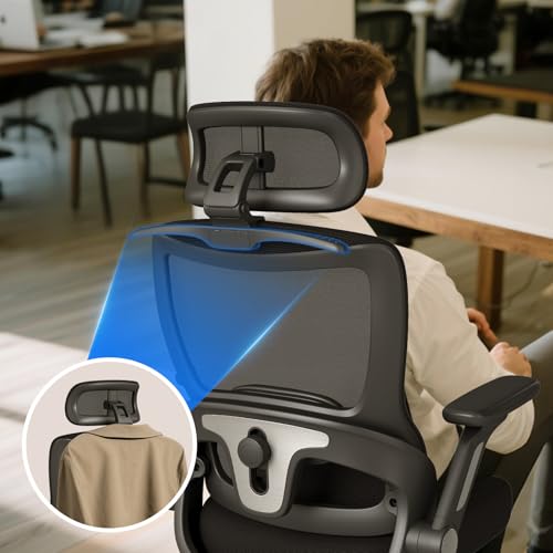 Image of Ergonomic Office Chair, High Back Home Desk Chair with Adjustable Lumbar Support, Flip-Up Arms, Headrest, 90-135 Tilt Lock, Wide Big and Tall Mesh Computer Seating with Wheels