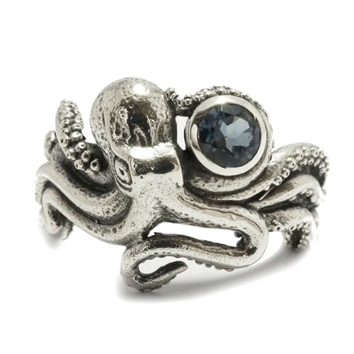 ジナブリング(JINA BRING) 【リアル タコ 天然石 ロンドン ブルー トパーズ】 蛸 たこ octopus 指輪 メンズ リング 「誠実」「知性」「探究心」シルバー925 パワーストーン ブランド good vibrations (#23)