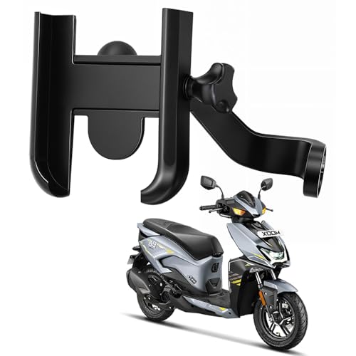 Image of WHIPONE Metal CNC Mobile Holder for Scooter, Scooty & Motorcycle Compatible for Hero Xoom, Mirror Mount, 360 Rotation, Strong Anti-Slip Grip, Wide Adjustable Fit for All Smartphones (Black)