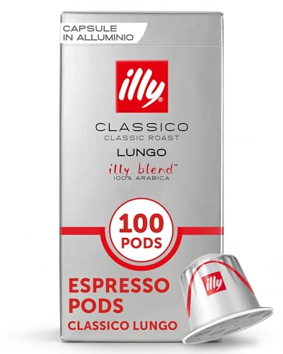 Image of illy Espresso Compatible Capsules, Coffee Pods for Nespresso Original Line Machine, Classico Lungo Medium Roast, 100% Arabica, Premium Italian Coffee, Single Serve, 10 Count, 10 Pack | Coffee Pods for Espresso Original Line, Compatible Capsules, 100% Arabica, Premium Italian Coffee