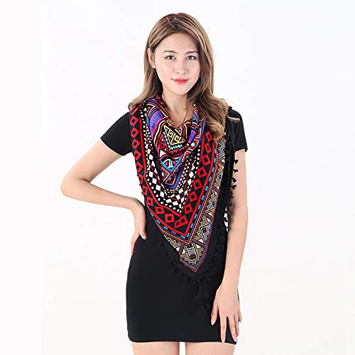 Women Tassel Scarf Cotton 43"×43" Large Square Shawl and Wraps,Versatile Gift Fringe Boho Shawl2