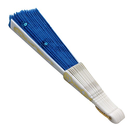 Newstarfactory Folding Fans For Women,Handmade Elegant Colorful Embroidered Flower Peacock Pattern Sequin Fabric Folding Fans (Blue) #TOP2