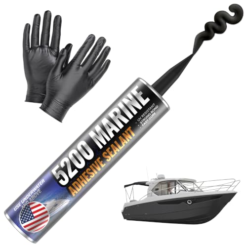 [Black] 5200 Marine Sealant - Fast Cure High Bond Strength UV Resistant Underwater 5200 Fast Cure Marine Adhesive Sealant for Boats Hulls Decks & RVs Caulk Black with Gloves Nozzle 10oz