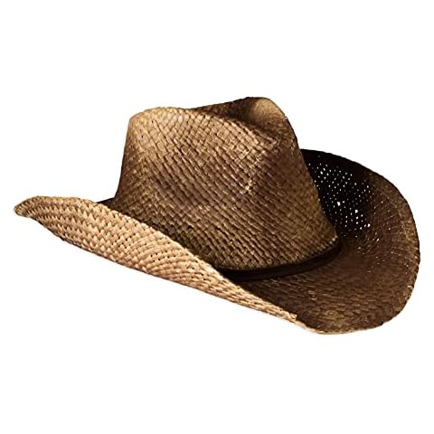 Gamble and Gunn Cowboy Hat, Vintage Style Unisex Brown Straw Cowgirl Sun Hats with Wide Shapable Brim, Leather Band - Fits 58cm- 60cm Cover
