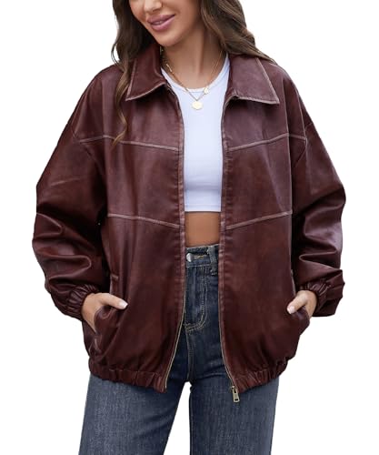Bakyarder Womens Oversized Y2K Faux Leather Jackets Vintage Plus Size