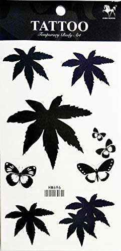 PP TATTOO 1 Sheet Butterfly Pot Leaf Ganja Marijuana Weed Retro Boho Hippie Stickers Tattoos Waterproof Tattoo Sexy Fake Body Arm Art Sticker Fake Tattoo Stickers Removable