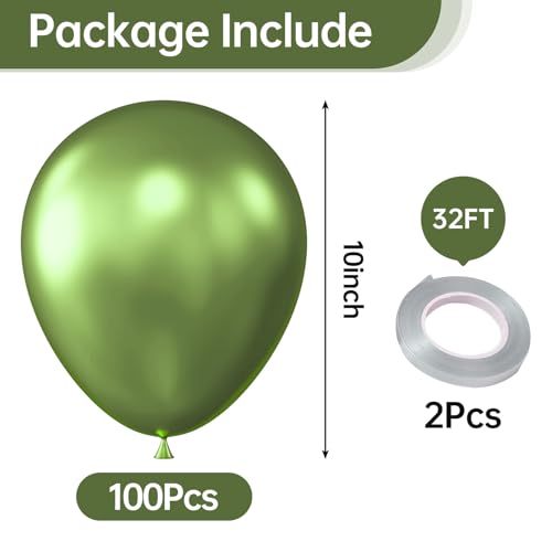 Image of 10 Inch Metallic Lime Green Balloons, 100 Pcs Latex Helium Metallic Balloons for Kid's Birthday Party Baby Shower Wedding Graduation Graduation Party Decorations