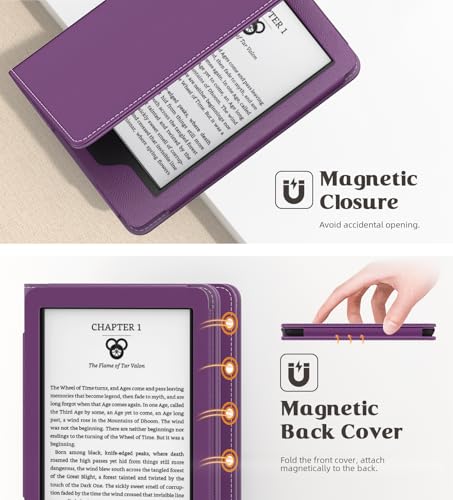 Image of MoKo Case Fits All-New 6 inch E-Reader(11th Gen, 2024 /2022)(10 /8th Gen,2019 /2016),Ultra Lightweight PU Shell Cover with Auto Wake /Sleep for Ebook 2024,Not for Kobo Aura 2 /Remarkable, Lychee Deep Purple