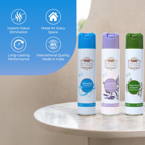 Image of Next Care English Leather Air Freshener Spray 220ml | Long Lasting Room Freshener for Home, Office & Car | Odour Eliminator (Morning, White Floral & Lavender)