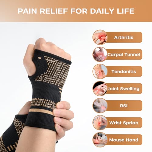Zexhoor Wrist Support 1 Pair for Man and Women, Wrist Compression Brace for Carpal Tunnel, Tendonitis, Arthritis, Pain Relief, Wrist Sleeve with Copper Infused for Sports, M - Image 6