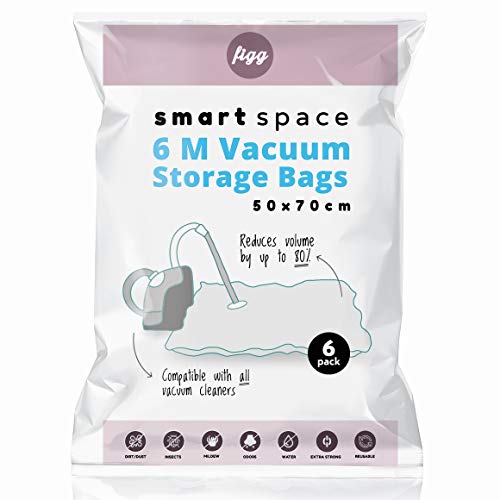 figg Vakuumbeutel (6er Set) - 70x50cm - 100% dicht und extra robust - Vakuum Aufbewahrungsbeutel für Kleidung, Bettwäsche und vieles mehr