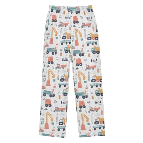 Pajama Pants Sleep Pants Soft Elastic Waist Pajama Lounge Pants Red Blue Construction Truck for 6-14 Years Old