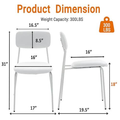 Image of Sidanli Stackable Armless Chairs Set of 4, Small Upholstered White Chairs | Easy to Stack , Breathable Fabric Cushion, Armless Design, Support 300LBS, Use for Waiting Office Break Room Lobby