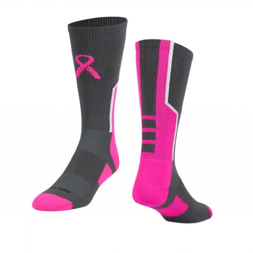 TCK Perimeter 2.0 Awareness Crew Socks (Graphite/Neon Pink/White, Medium)