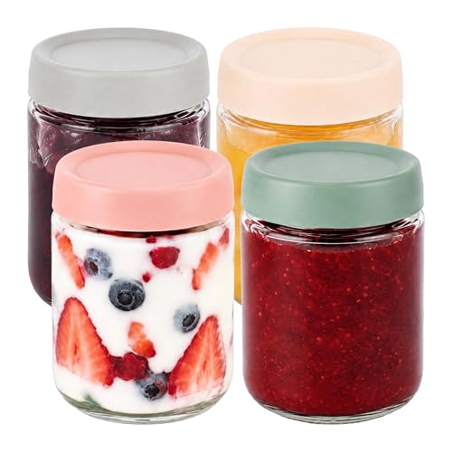 Bocaux Relaxdays, lot de 4, 450 ml, couvercles twist-off, bocaux à confiture, transparents/colorés