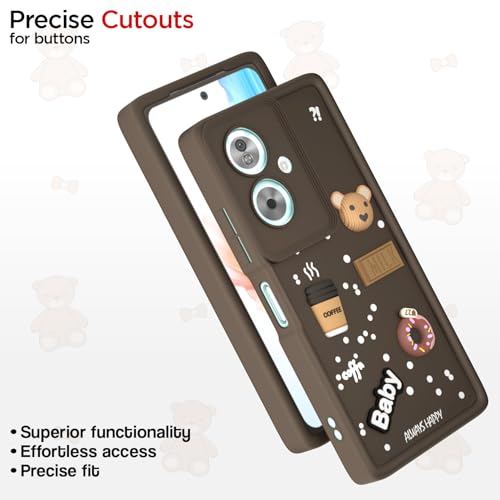 Image of Pikkme Back Cover for Oppo A79 5G | Cute Fun Cartoon 3D Bear Silicone Full Body Protection Bumper Case (Brown)