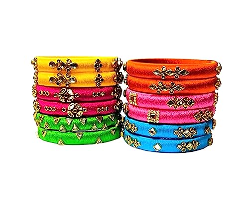 Image of Blue jays hub Silk Thread Bangles New kundan Style Multi color Set Of 20 for Women /Girls