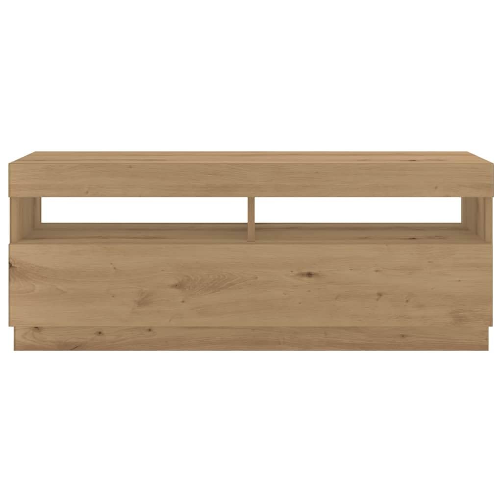 Mueble TV de 300 cm con Luz LED, Mueble TV Salón Aparador, Mesa TV Madera con Estantes - Roble Artisan - 300x35x40 cm