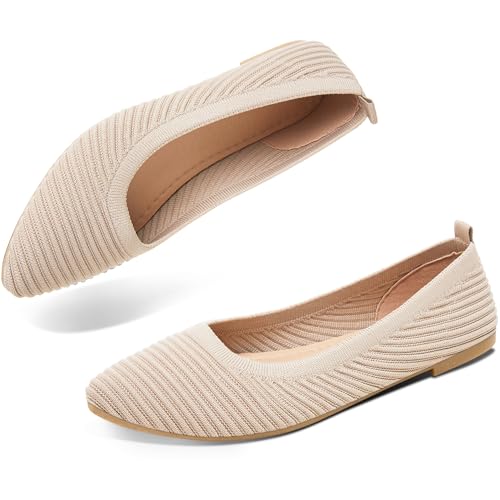 ALTOCIS Womens Knit Ballet Flats Ladies Comfortable Pointed-Toe Dressy Shoes