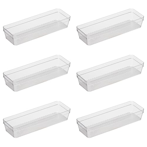 Oggi Clear Drawer Organizer - 3" X 9.5" (Set of 6) - Ideal for Organizing Kitchen Drawers, Office, Desk, Silverware, Kitchen Utensils, Cosmetics and Bathrooms