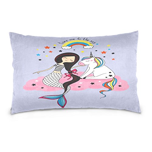 Alaza Cute Mermaid Pillow Cases Standard Size Pillowcase 26 X 20 Inches Twin Sides Unicorn Rainbow Girl Cotton Pillow Sham Cover Protector With Zipper Decorative For Couch Bed, Purple #TOP27
