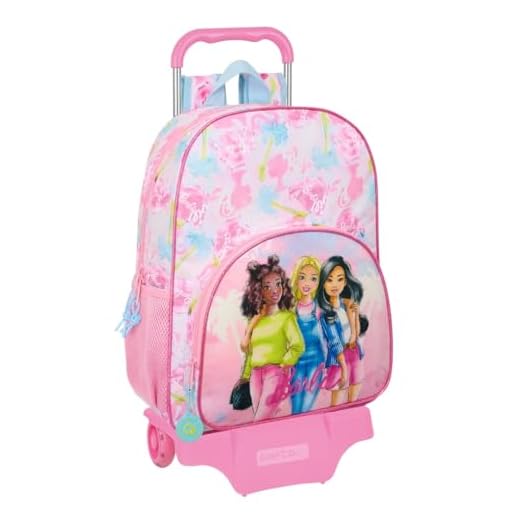 Safta BARBIE PAINTERLY - Mochila Escolar Grande con Carro, Mochila Niño, Mochila Infantil, Adaptable a Carro, Ideal para Niños en Edad Escolar, Cómoda y Versátil, Calidad y Resistencia, 33x15x42 cm