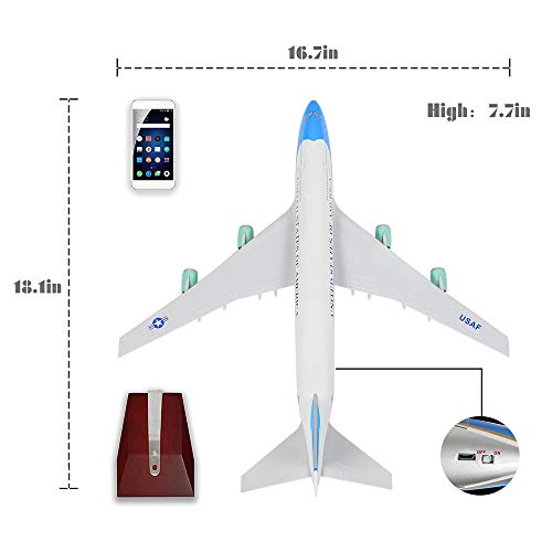 24-Hours 18&rdquo; 1:130 Scale Model Jet United States Air Force One Plane B747 Model Planes Kits Display Diecast Airplane for Adults with LED Light(Touch or Sound Control)