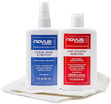 NOVUS Plastic Polish with 10 Count Polish Mates Pack | Plastic Clean & Shine #1 and Fine Scratch Remover #2 | 8 Ounce Bottles